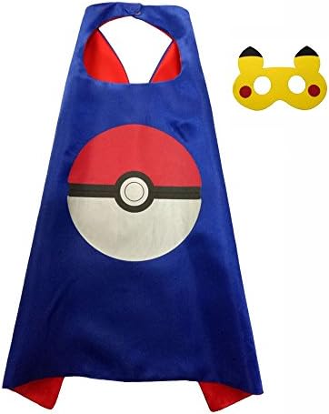 FASHION ALICE Kids Pokemon Pikachu Poke Ball CAPE & MASK SET,Halloween Costume Cloak for Child (Poke Ball Blue)
