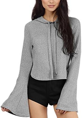 Archie Vince Women's Girl's Slim Bell Sleeve Crop Hoodie Tops With Drawstring