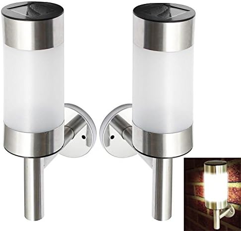 2Pcs Stainless Steel Solar Power Wall Mount LED Light Outdoor Yard Garden Sensor Lamp