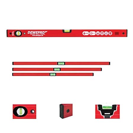 DEWEPRO 3-tlg. Profi-Set - Aluminium Wasserwaage - rot lackiert - 3-teilig - Längen: 100cm + 150cm + 200cm - Messtoleranz: 0,