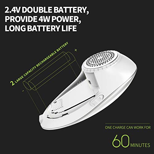 KOODER Sweater Shaver, USB Rechargeable Fabric Shaver, Lint Remover. Double Battery Lasting and Effective Lint Shaver (Silver White)