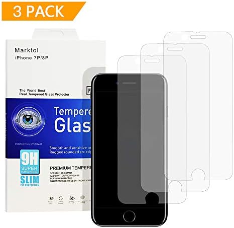 Marktol Screen Protector Compatible with iPhone 8 Plus iPhone 7 Plus [5.5"], [3 Pack] Premium Tempered Glass Screen Protector Lifetime Replacement Warranty Case Friendly,Anti-Scratch