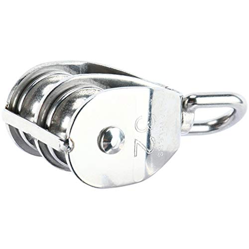 DasMarine 2 Pack M32 Double Pulley Block in 304 Stainless Steel Crane Swivel Hook Double Pulley Roller Loading (M32)