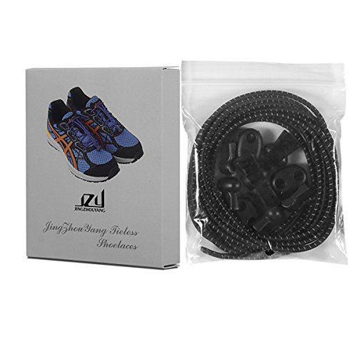 No Tie Shoelaces JZY Round Athletic Shoe Laces With Elastic Fits All Adult and Kids Shoes (Black)