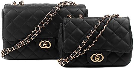 Aossta Womens Large Faux Leather Quilted Twist Lock Shoulder Bag