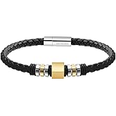 Van Heusen Men Braid Leather Bracelet with Stainless Steel Ornaments
