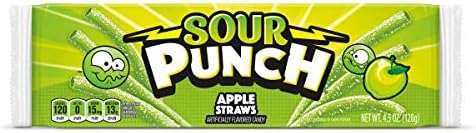 Sour Punch Apple Sour Candy Straws 4.5oz Tray (Pack of 6) Soft and Chewy