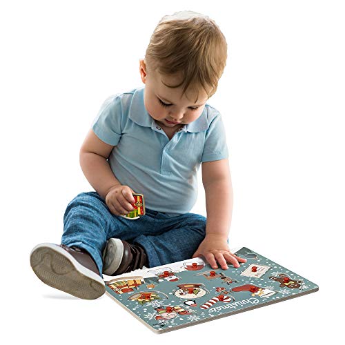 Gleeporte Wooden Peg Puzzle, Holiday Christmas Theme - Learning Educational Pegged Puzzle Boards for Toddler & Kids - Christmas (12 Pieces)