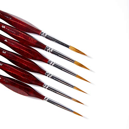 OOKU Detail Paint Brush Set 6 Pc - Professional Tiny Minature Fine Detail Brushes for Art Painting, Face Painting, Miniatures, Detailing, Model Craft Art Painting - Black Wooden Handle
