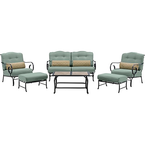 Oceana 6-Piece Patio Set in Ocean Blue with a Tile-top Coffee Table