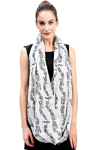 Lina & Lily Women's Musical Notes Print Infinity Loop Scarf (White) - Thumbnail 2