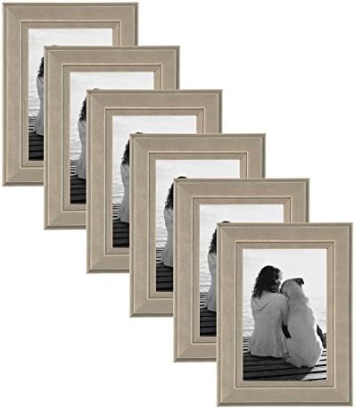 DesignOvation Kieva Solid Wood Picture Frames, Distressed Gray 4x6, Pack of 6