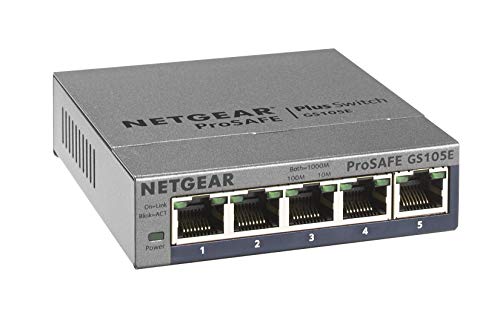 NETGEAR 5-Port Gigabit Ethernet Smart Managed Plus Switch (GS105Ev2) - Desktop, and ProSAFE Limited Lifetime Protection