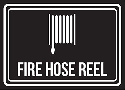 Fire Hose Reel Black And White Business Commercial Safety Warning Small Sign, Metal, 7.5x10.5 Inch