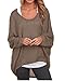 ZANZEA Women's Off-Shoulder Batwing Sleeve Blouse Casual Loose Oversized Baggy T-Shirt Sweater Pullover Top Brown
