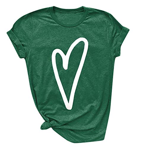 Blouses for Women Fashion 2019,YEZIJIN Colors Fashion Women Heart Print Short Sleeve Shirt Lady Summer Casual Tee Tops Green - Thumbnail 3