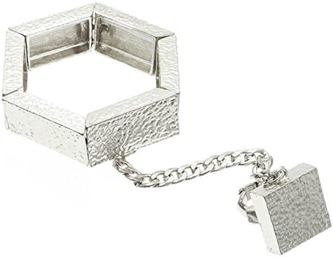 Silvertone Hammered Slave Ring Square Shapes Hand Chain Handcuff Bracelet