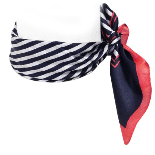 Wrapables 100% Silk Neckerchief Square Scarf, Sailor Stripes Navy