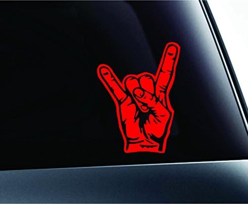 Rock And Roll Hand Gesture Music Unity Symbol Computer Laptop Symbol Decal Family Love Car Truck Sticker Window (Red)