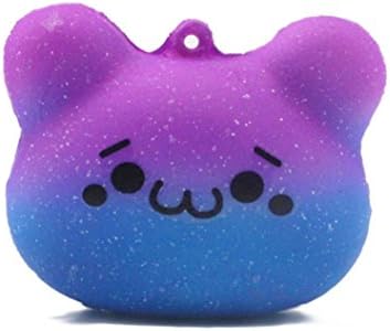Vinjeely Mini Squishy Kawaii Cute Bear Emoji Slow Rising Squeeze Cell Phone Straps Key Chains Stress Relief Toy Gift (B)