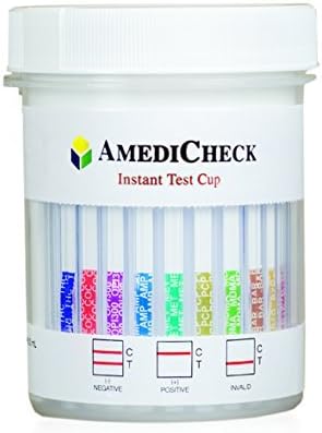 AmediCheck 12 Panel Drug Test Cup Kit - USA MADE! (25)(Multiple Quantities) CLIA-Waived (THC/COC/OPI300/AMP/mAMP/OXY/PCP/BAR/BZO/MTD/TCA/MDMA)