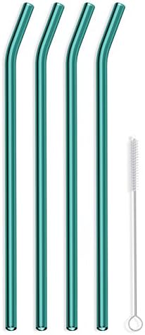 Hummingbird Glass Straws 12 inches x 9.5 mm Bent Reusable Straws (4 Pack of Teal)