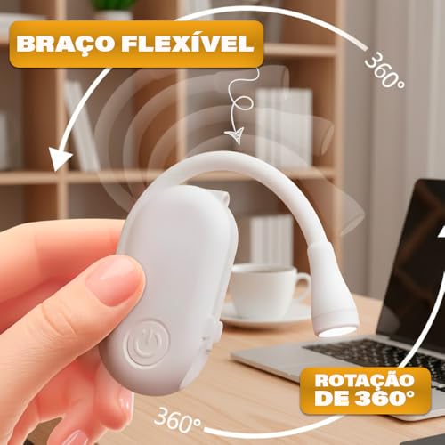 Luz de Leitura Para Livro Luminária de Livros - LED Quente Neutra Fria - Ideal para Estudar ou Ler a Noite - Recarregável USB - PREMIUM