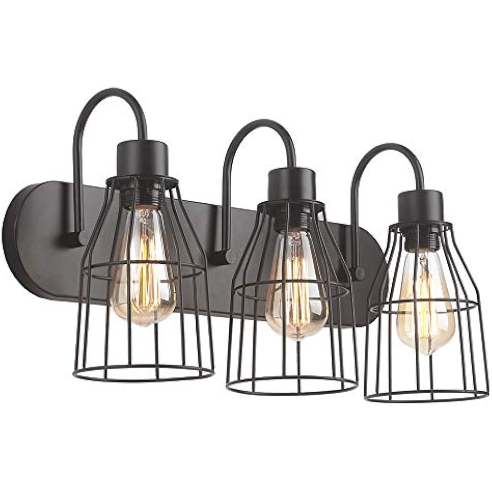 3-Light Bathroom Vanity Light, Industrial Metal Cage Wall ...