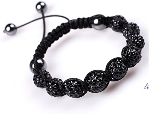 GEM-inside Black Women Girl 10mm Pave Shine Swarovski Crystal Beads Hand-Woven Bracelet Adjustable