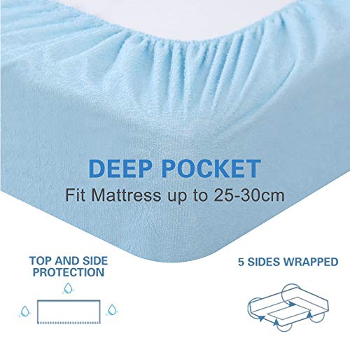 Bedecor Waterproof (Top and around) Mattress Protector Cotton Deep Pocket 30cm - Single (90x190/200cm) - Blue
