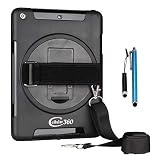 Cellular360 Shockproof Case for iPad 6th Gen, iPad 5th Gen, iPad 9.7 (iPad 6 & iPad 5) with 360 Degree Swivel Kickstand, Handle and Shoulder Strap(Black)