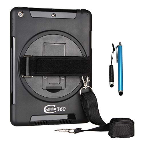 Cellular360 Shockproof Case for iPad 6th Gen, iPad 5th Gen, iPad 9.7 (iPad 6 & iPad 5) with 360 Degree Swivel Kickstand, Handle and Shoulder Strap(Black)
