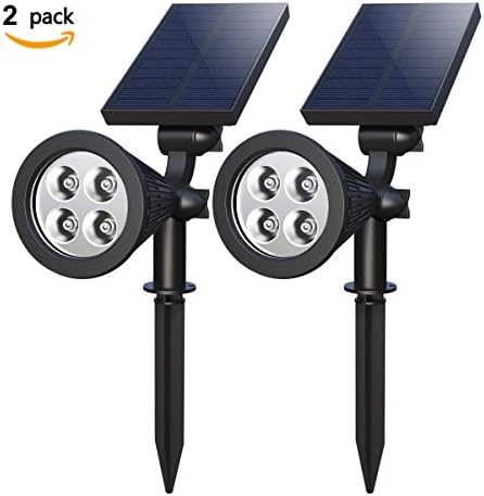 Solar Spotlights, Holan 4-LED Solar Landscape Lights 180 ° Adjustable Waterproof Outdoor Security Lighting 2-in-1 Wall Lights Auto On/Off for Backyard Driveway Patio Gardens Lawn Pool (Pack of 2) …