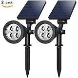 Solar Spotlights, Holan 4-LED Solar Landscape Lights 180 ° Adjustable Waterproof Outdoor Security Lighting 2-in-1 Wall Lights Auto On/Off for Backyard Driveway Patio Gardens Lawn Pool ( Pack of 2)