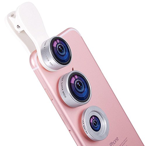Universal HD Camera Lens Kit, Evershop 3 in 1 Clip on Cell Phone Lens with 140Â°Wide Angle Lens + 15X Macro Lens+ 180Â° Fisheye Lens for iPhone, Huawei, Samsung Galaxy & Most Smartphones