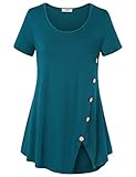 Vivilli Summer Clothes For Women, Women's Short Sleeve Split Hemline Casual T-Shirt Blouse Tops With Buttons (Medium, Dark Cyan)