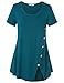 Vivilli Summer Clothes For Women, Women's Short Sleeve Split Hemline Casual T-Shirt Blouse Tops With Buttons (Medium, Dark Cyan)