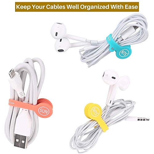 SUNFICON Earbuds Cord Organizers Magnetic Cable Clips Bookmark Whiteboard Noticeboard Fridge Magnets Keychain Headphone Cable USB Charging Cord Manager Keeper Wrap Twist Ties Strap, 5 Pack - Thumbnail 3