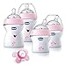Chicco NaturalFit Newborn Gift Set - Pink Deco, 4 Pack Baby Bottle Set Plus Orthodontic Pacifier with Soft-Flex Silicone Nipple