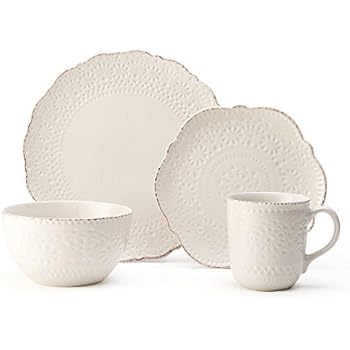 Pfaltzgraff 5199567 Chateau Cream 16-Piece Stoneware Dinnerware Set, Service for 4, Off White