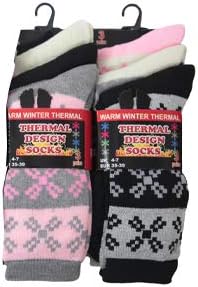 6pairs Ladies Chunky Winter Warm Thermal Socks Womens Fairisle Pattern Design Hike Boot Walking Socks UK Shoe Size 4-7