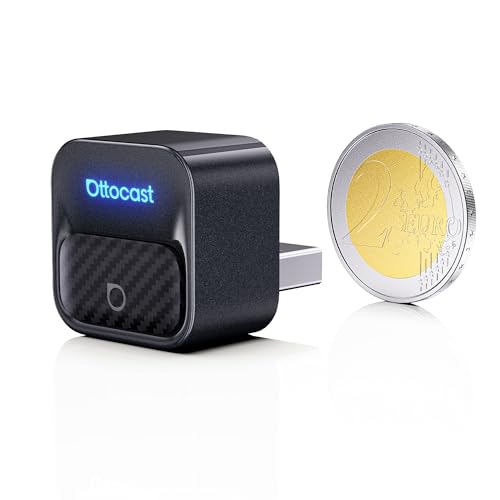 OTTOCAST Mini Core Adattatore Wireless 2 in 1 per CarPlay e Android Auto, Dongle Compatto con Wi-Fi 6 e Bluetooth 5.4, Pulsante Smart Switch, Connessione Automatica