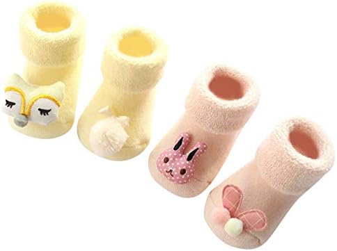 2 Pairs Baby Boy Girls Toddlers Moccasins Cute Animal Non-Skid Indoor Warm Slipper Shoes Baby Socks