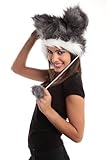 Animal Hat Winter Ski Grey White Bear Miki with Pom Poms Faux Fur Fleece Inside Unisex Design