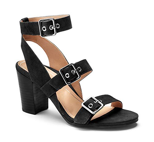 Vionic Women's Perk Carmel Backstrap Heel - Ladies Strappy Dress Sandals with Concealed Orthotic Support - Black Leather 9M