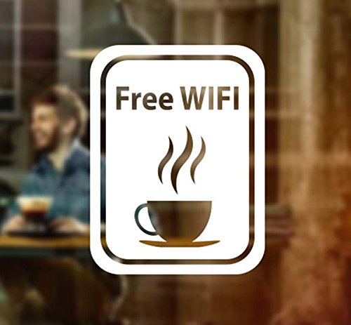 Free WiFi Cup Window Sign Vinyl Sticker Graphics Cafe Shop Salon Bar Restaurant