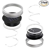 Mason Jar Lights Lids Wide Mouth Waterproof, iThird Solar String Lights Outdoor 2 Pack 10 LED Warm White for Wedding Christmas Holloween Party Deck Balcony Decorative Lighting(Jars Not Included)