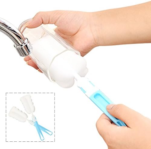 Sponge Cleaning Brush, Jewelvwatchro 2-in-1 Removable Long Bottle Cleaner for Water Bottles, Cups, Mugs, Plastic Bottles, Tumblers, Wine Stemware Cleaning Brush, 2-Piece (Blue)