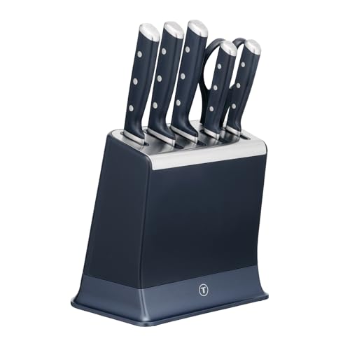 Tefal EverSharp Pro 6-teiliger Messerblock, patentierte Schärftechnologie, selbstschärfend, Verriegelungssystem, deutscher rostfreier Edelstahl, für Gemüse, Fleisch & Brot, Blau, K297S744