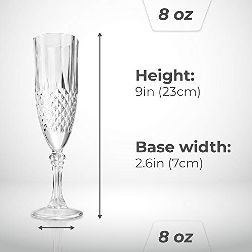 image for SOLAS Clear Plastic Champagne Flutes - Set of 12 Beautifully Designed 